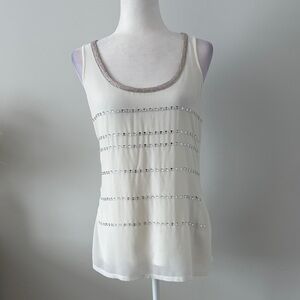Express Cream and Silver Embellished Tank Top